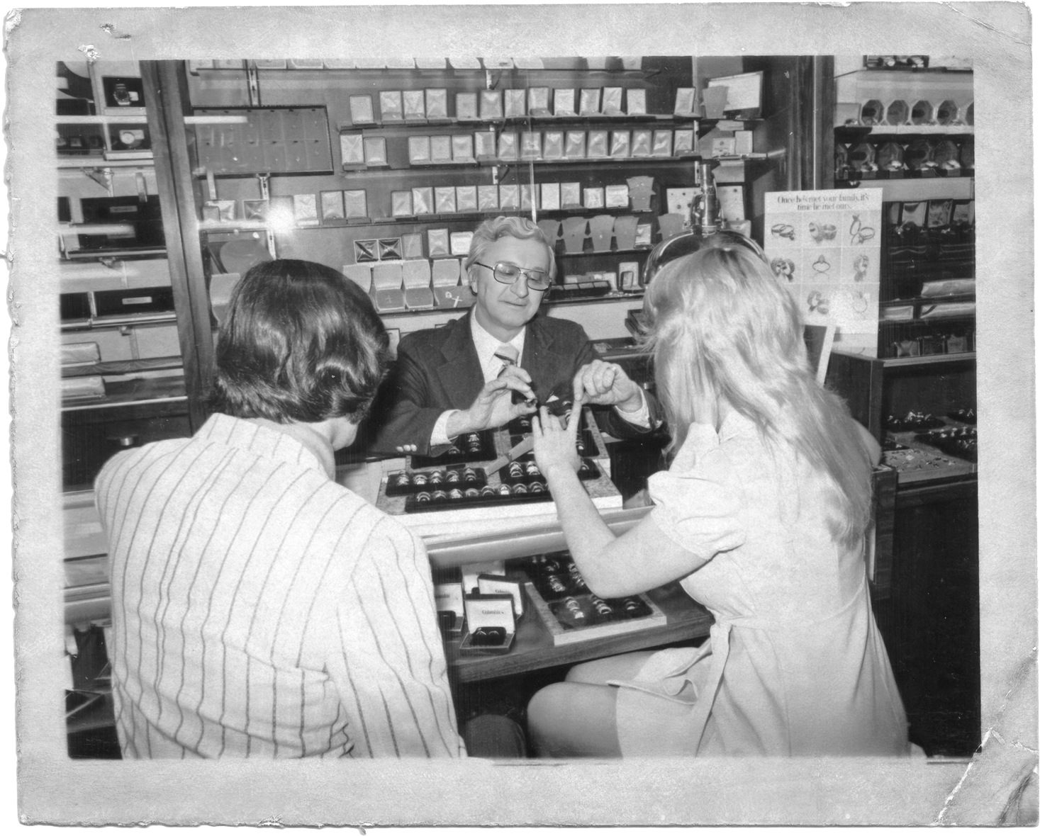 John Saxon at the R.E. Saxon Jeweler counter